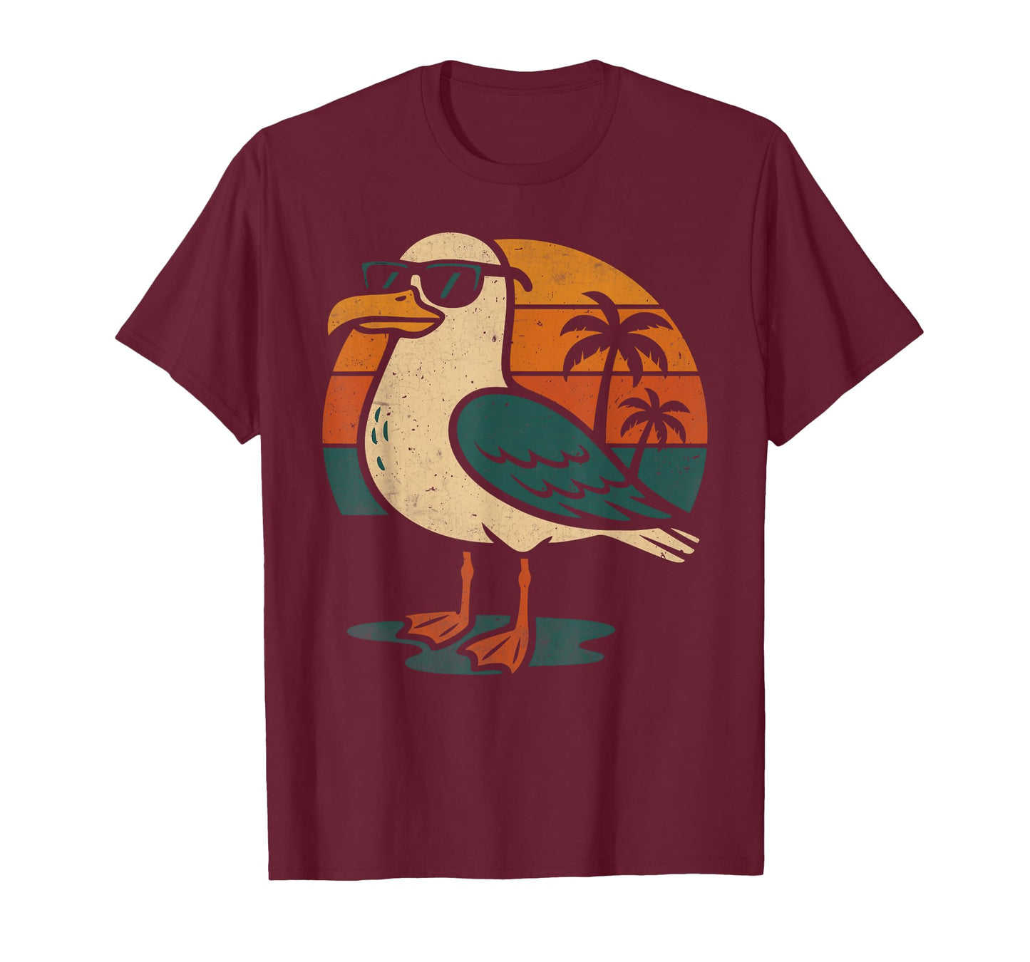 Cool Seagull With Sunglasses Retro Beach Sunset T-Shirt