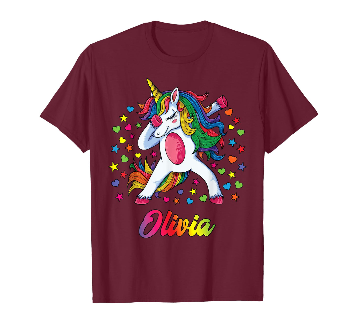 Olivia Dabbing Unicorn Rainbow Personalized Name Custom T-Shirt