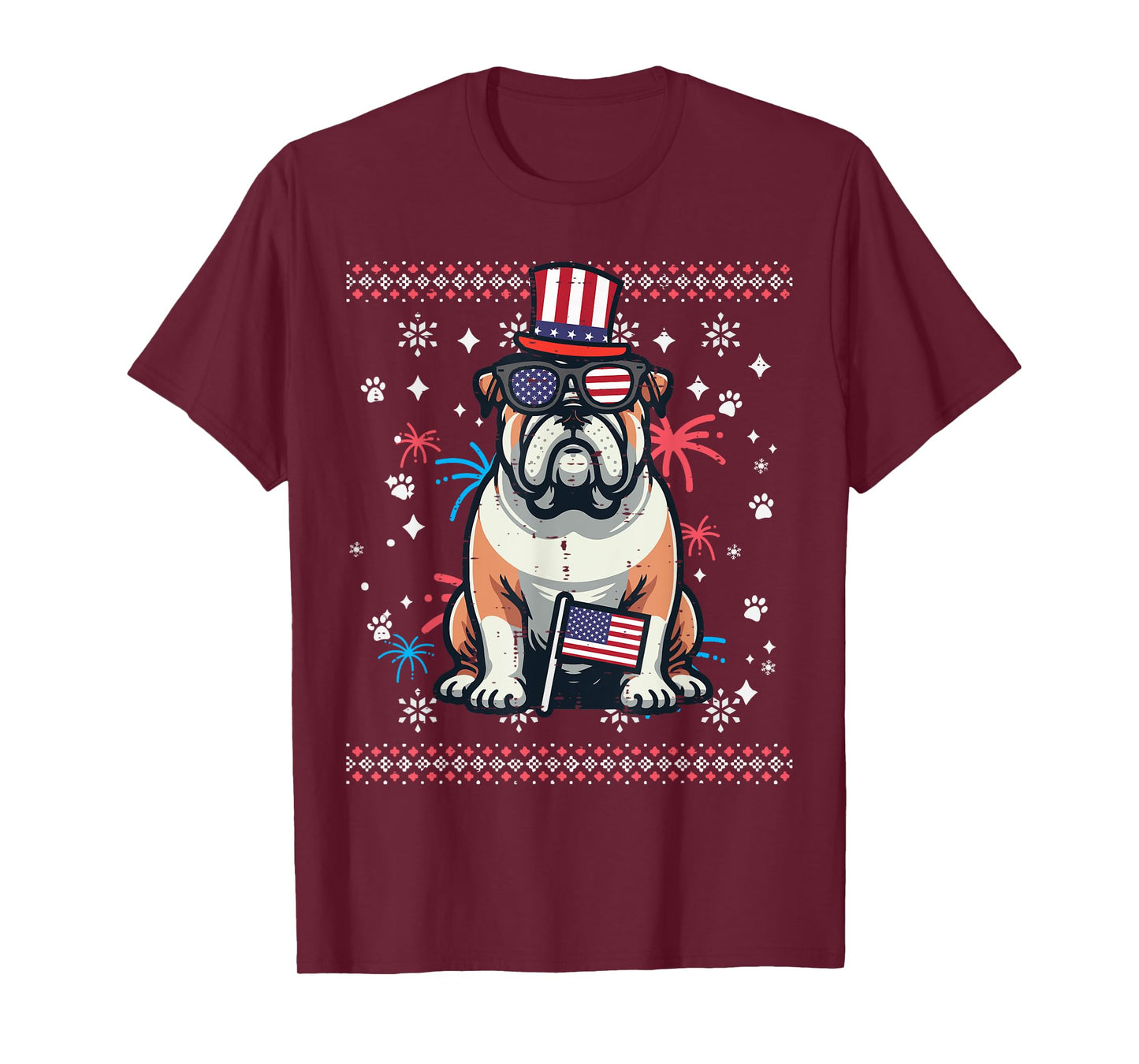 4th Of July Dog English Bulldog American Men Women Kids T-Shirt