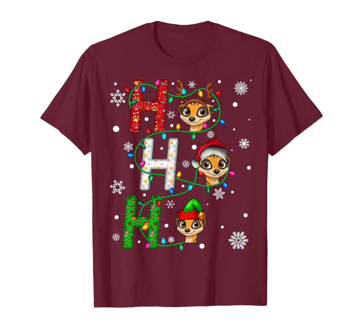 Matching Christmas Santa Hat Ho Ho Ho Meerkat Animal Xmas T-Shirt