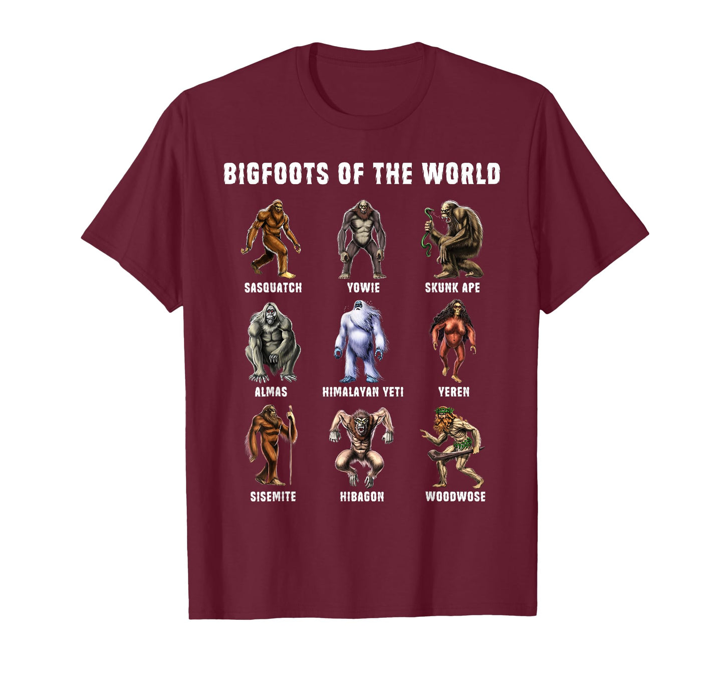 Cryptozoology Cryptid Fantasy Creatures Clothing Bigfoots Of The World Cryptozoology Cryptid Creature Unisex-Adults T-Shirt Black Small
