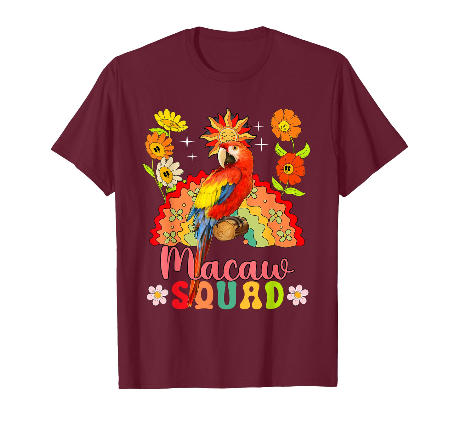 Macaw Squad Flowers Macaw Cute Rainbow Bird Lover Kids T-Shirt
