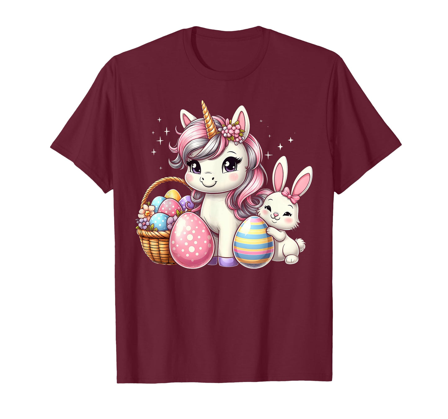 Cute Unicorn Easter Bunny Colorful Eggs Girls Kids T-Shirt