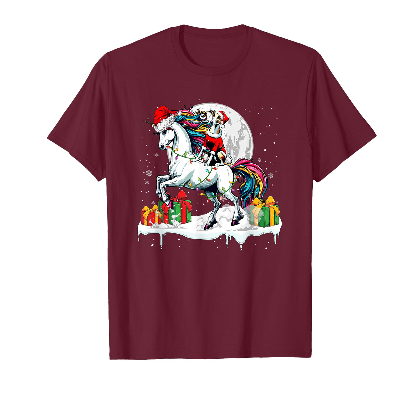 Santa Whippet Riding Unicorn Christmas Owner Kids Family T-Shirt
