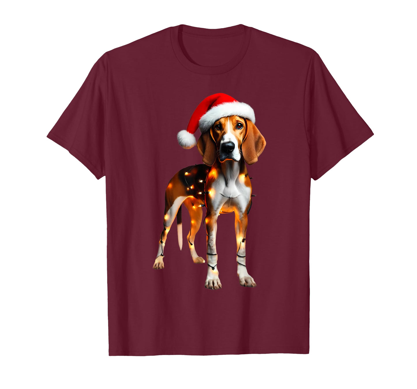 American Foxhound Dog Santa Hat Christmas Lights Owner Mom T-Shirt