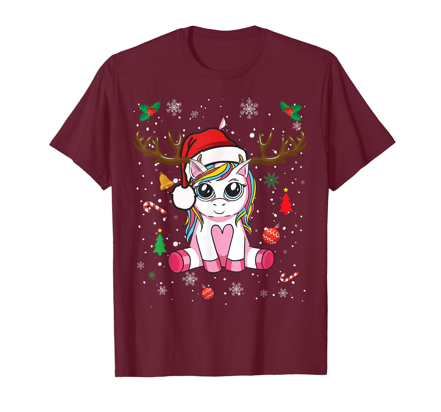 Cute Christmas Shirt Girls Women Xmas Unicorn Deer Christmas T-Shirt