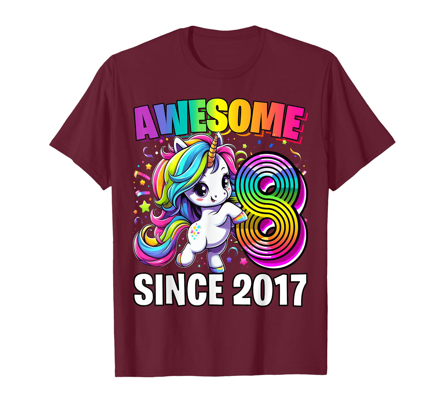 Unicorn 8th Birthday 8 Year Old Unicorn Party Girls Outfit T-Shirt