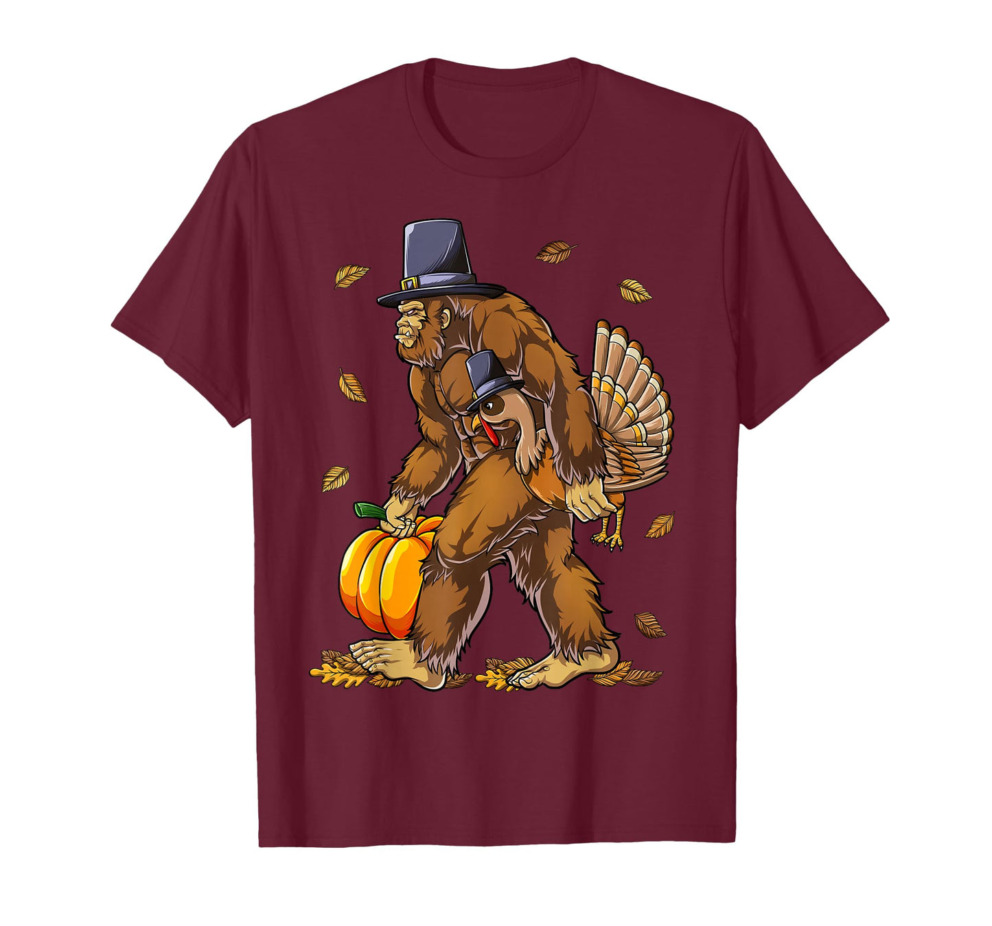 Bigfoot Pilgrim Turkey Pumpkin Thanksgiving Day Boys Men T-Shirt