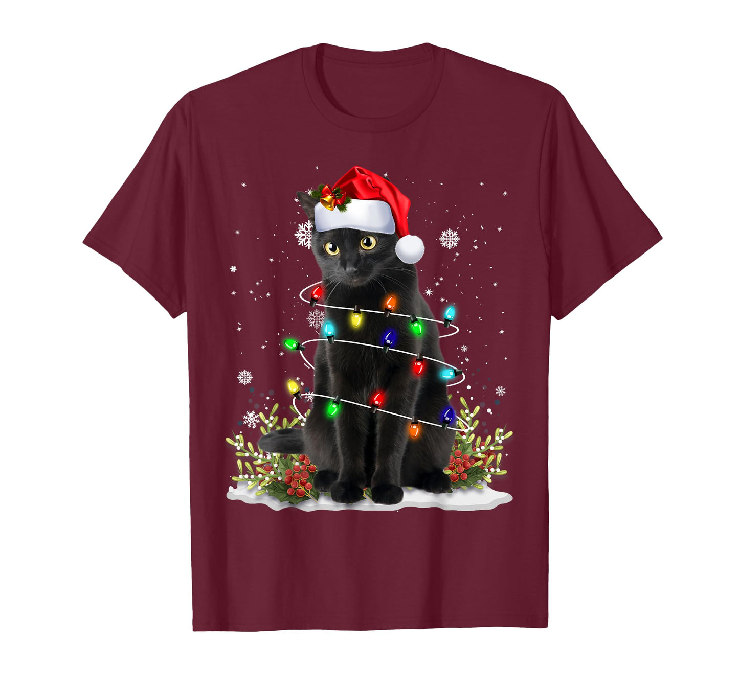 Black Cat Christmas Santa Hat Funny Meowy Cats Women Men T-Shirt