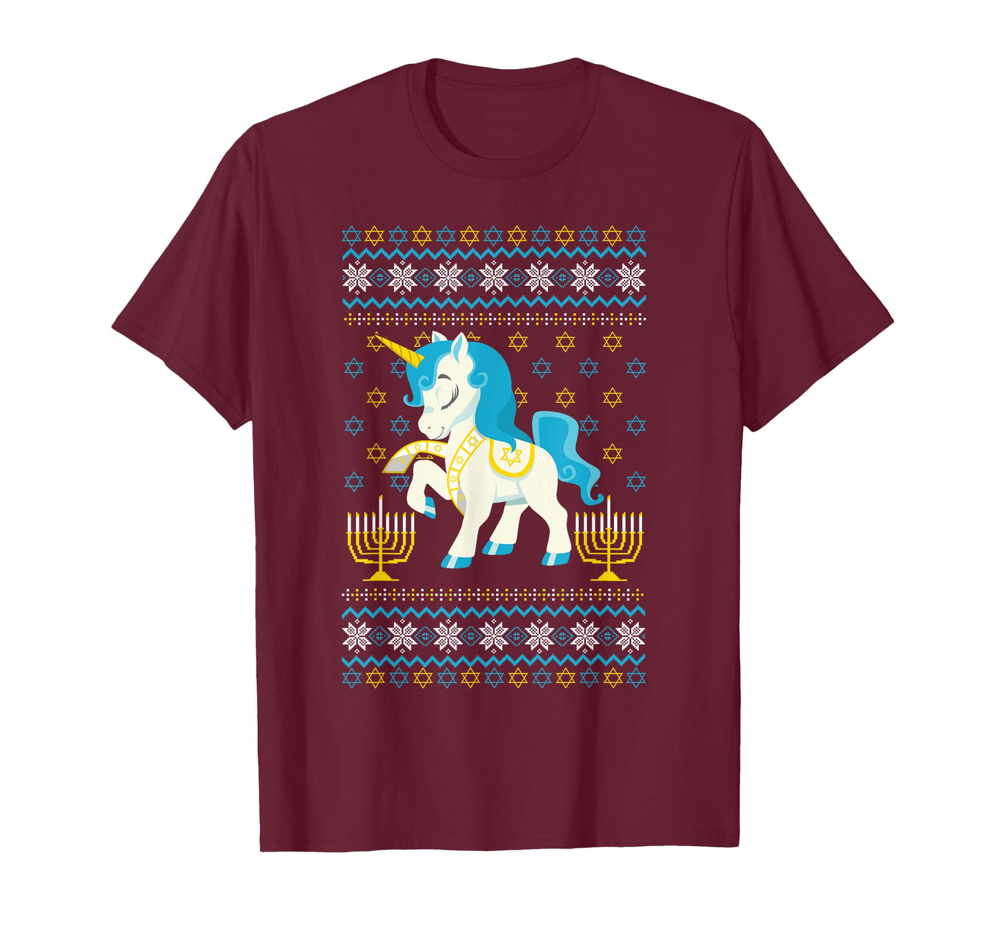 Ugly Hanukkah Sweater Unicorn Jewish Star Christmas Menorah T-Shirt