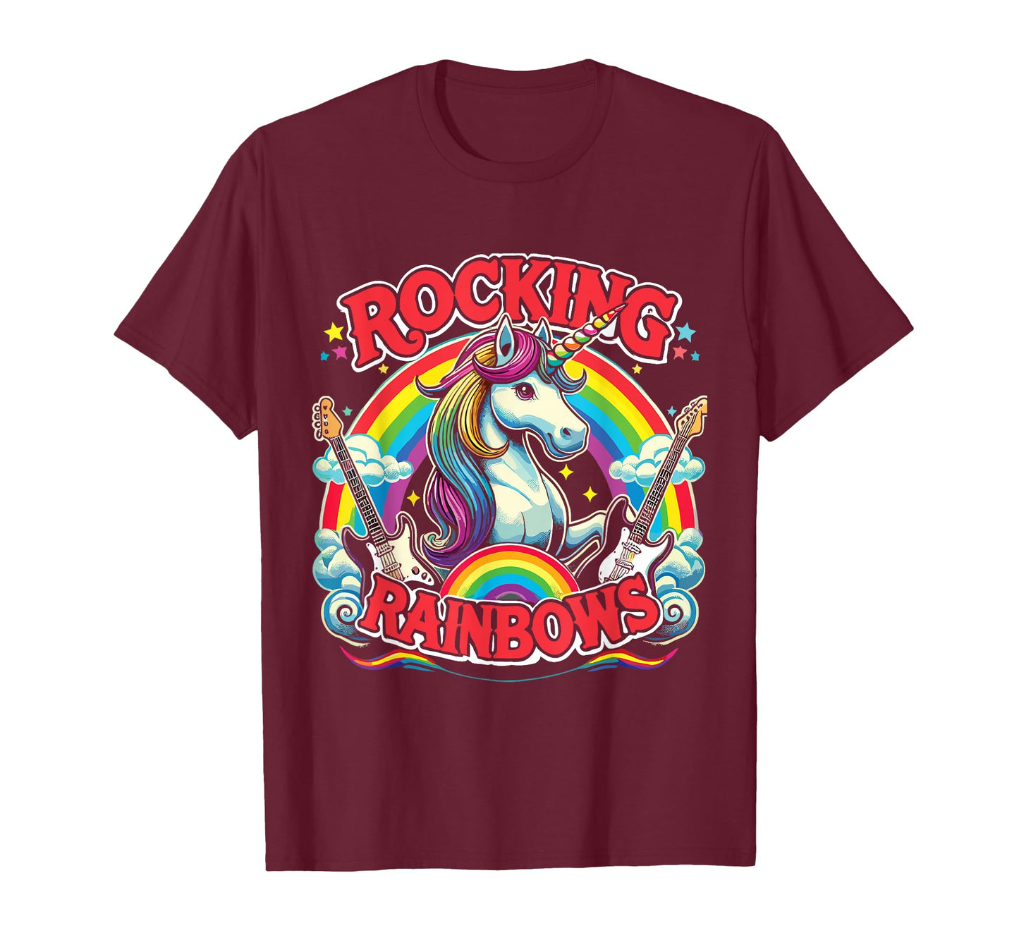 Rock Star Rock And Roll Rocking Rainbows Unicorn Guitar T-Shirt