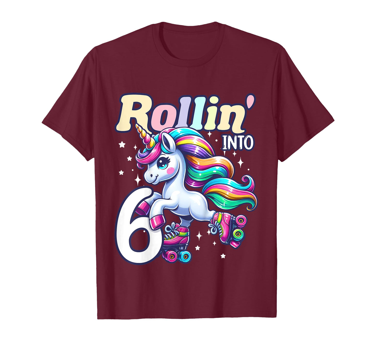 Kids Unicorn Roller Skate 6th Birthday 6 Year Old Party Girls T-Shirt