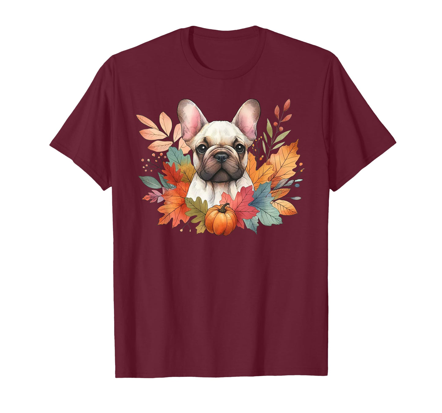 French Bulldog Autumn Fall Red Leaves Holiday Thanksgiving T-Shirt