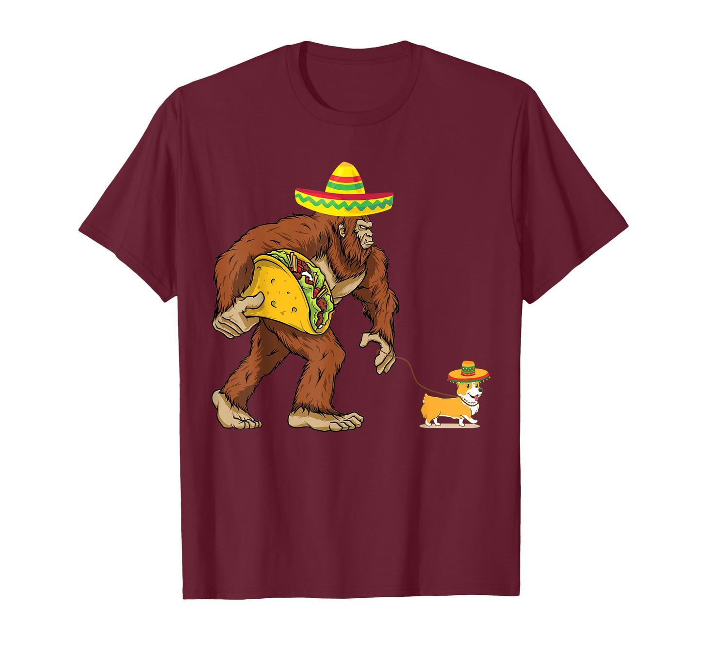Bigfoot Steal Taco Corgi Dog Sombrero Cinco de Mayo Graphic Men Women Kids T-Shirt