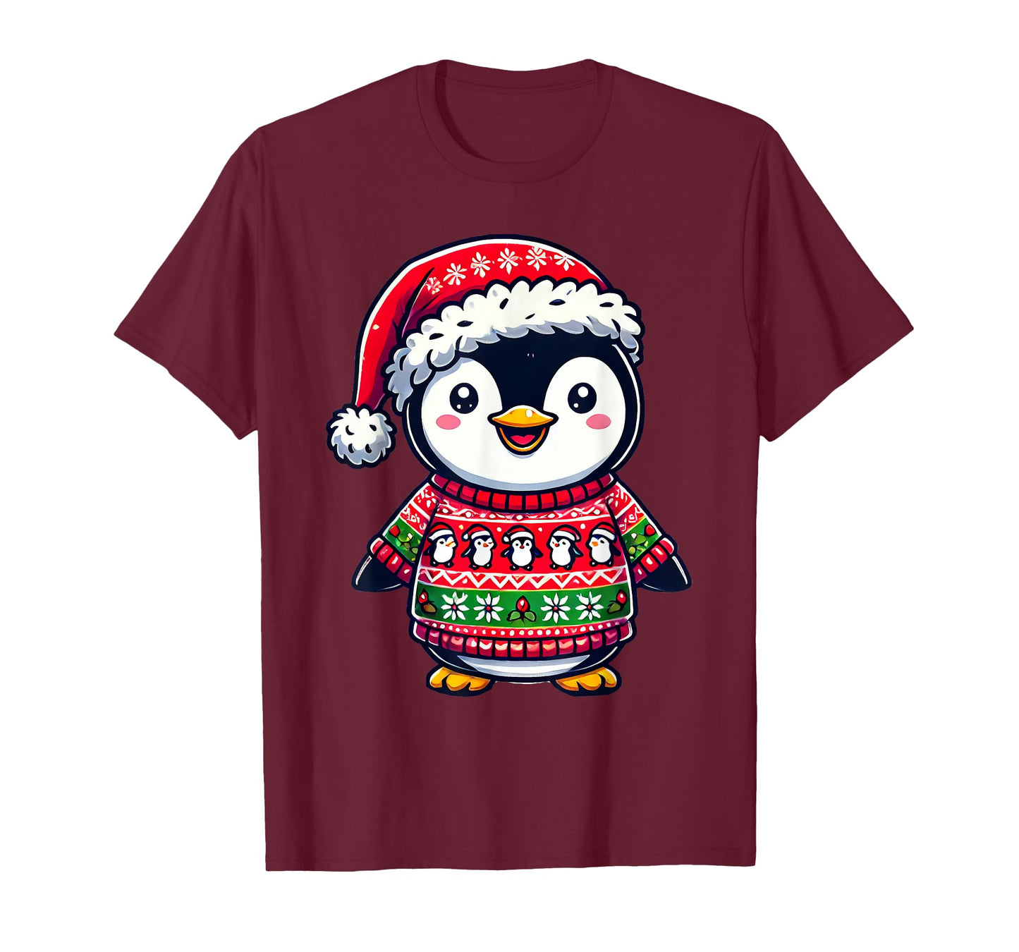 Penguin Ugly Sweater Santa Hat Christmas T-Shirt
