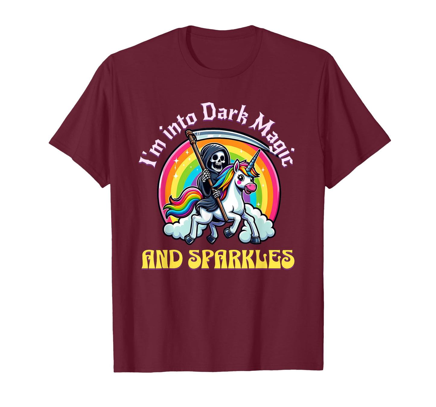 Dark Magic and Sparkles, Grim Reaper, Unicorn and Rainbow T-Shirt