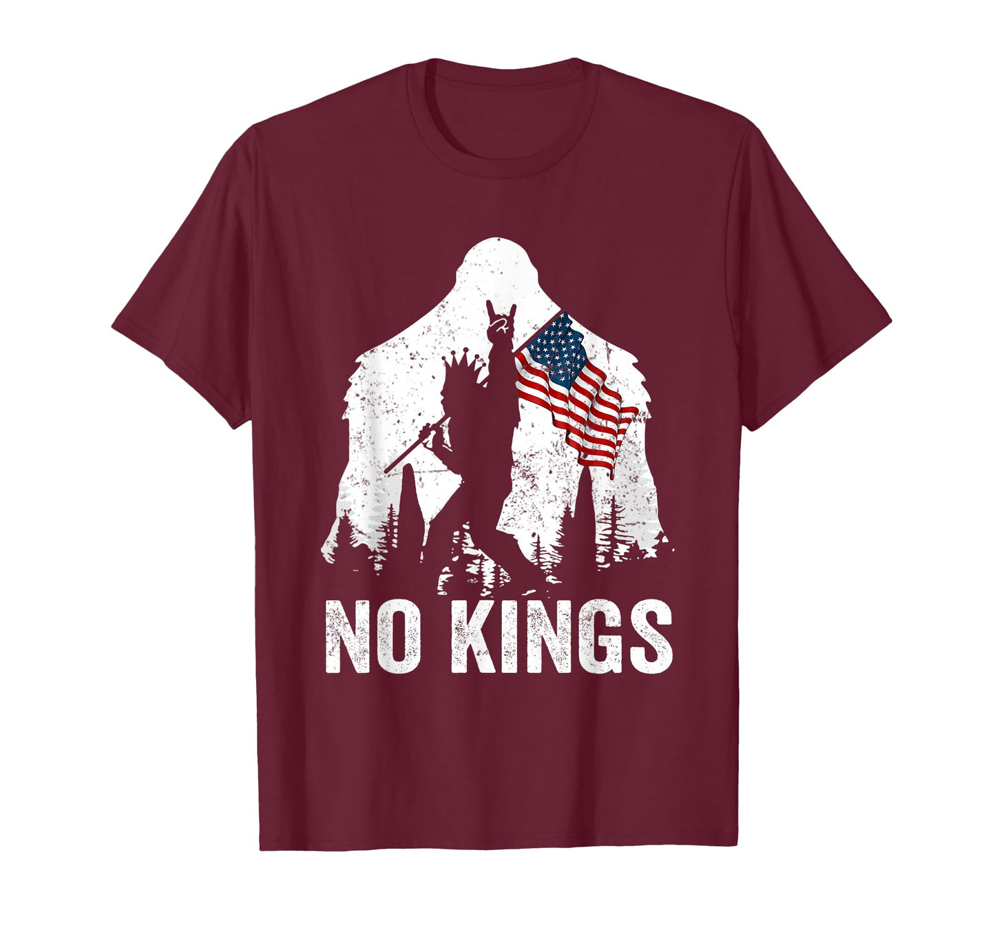 No Kings Shirt Bigfoot, Sasquatch with America Flag No Kings T-Shirt