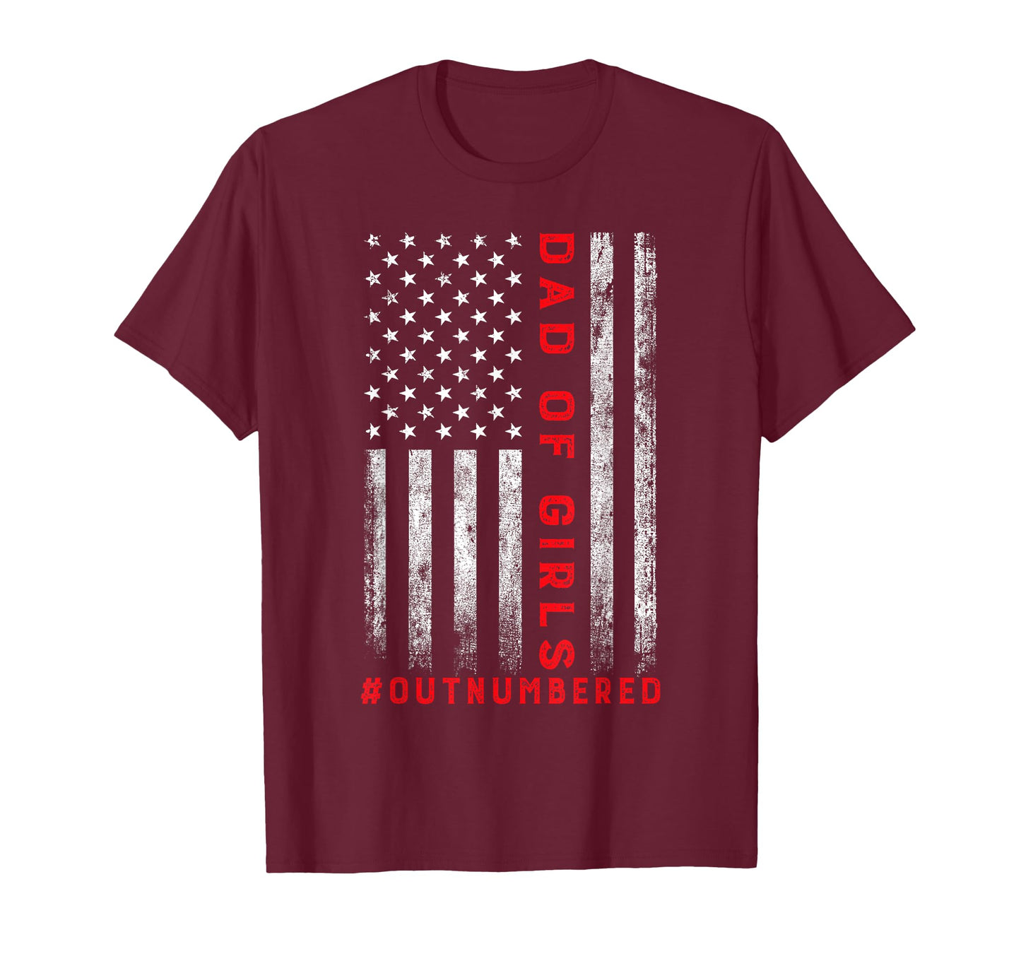 Dad Of Girls Outnumbered Vintage American Flag 4th Of July T-Shirt