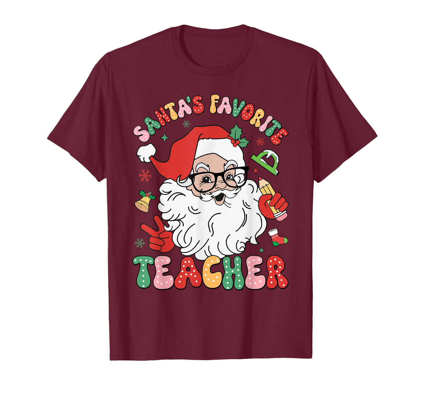 Santa Favorite Teacher Groovy Christmas Teacher Boys Girls T-Shirt