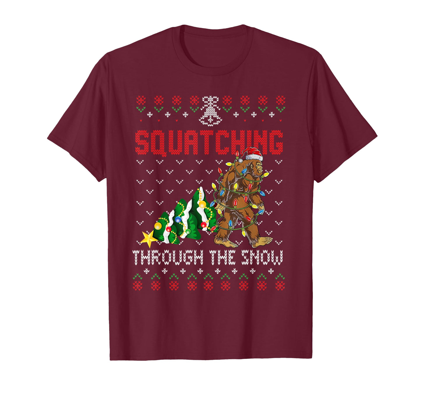 Funny Sasquatch Christmas Squatching Bigfoot Xmas Tree Ugly T-Shirt