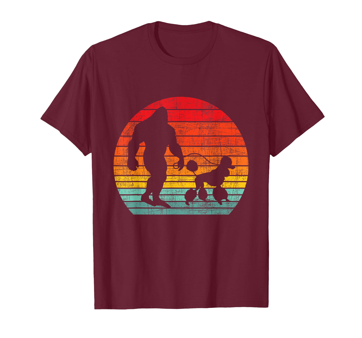 Retro Sunset Bigfoot And Poodle - Puppy Owner Dog Lover T-Shirt