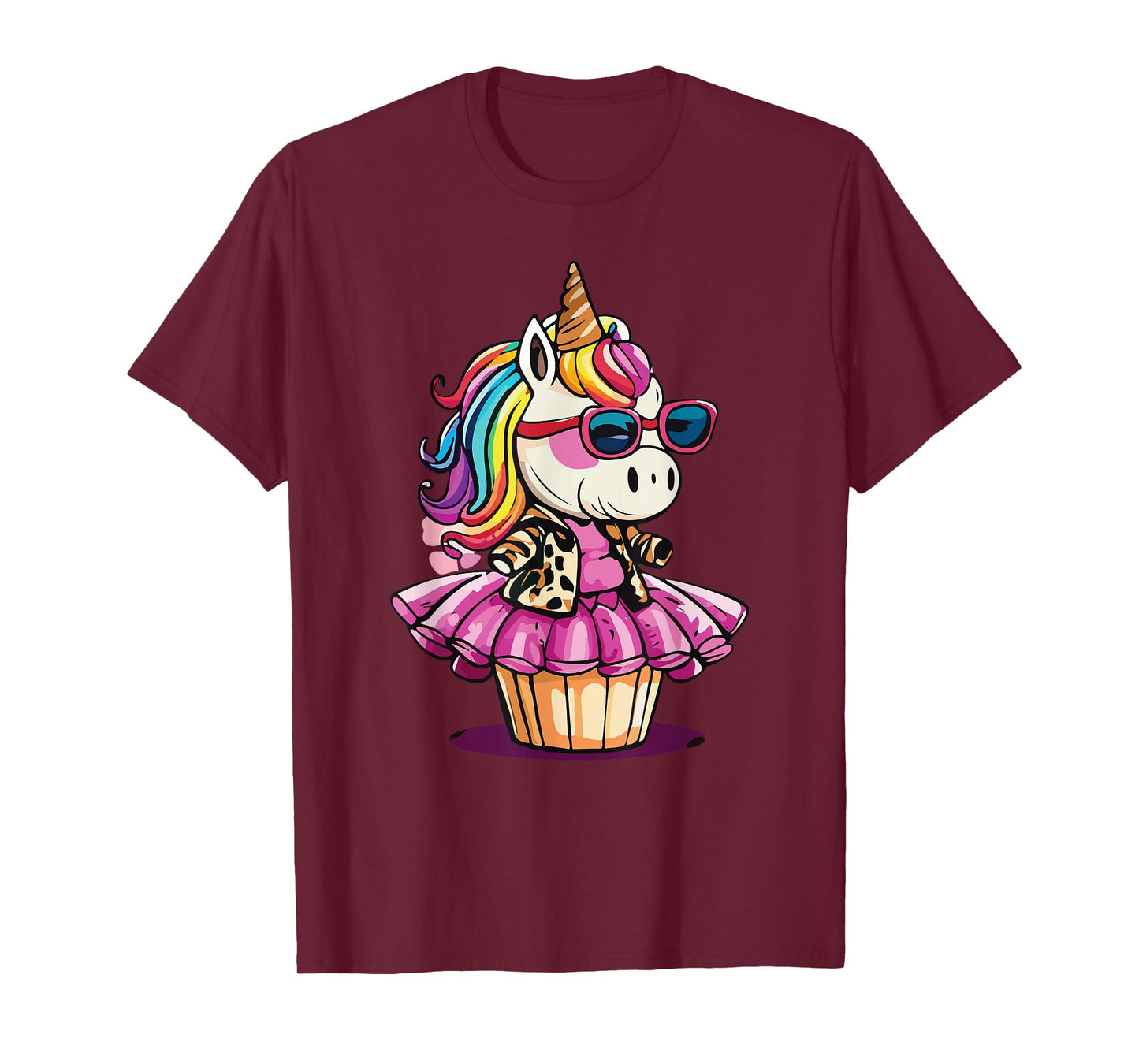 Unicorn Cupcake Cute Leopard Print Rainbow Unicorn Party T-Shirt, Small