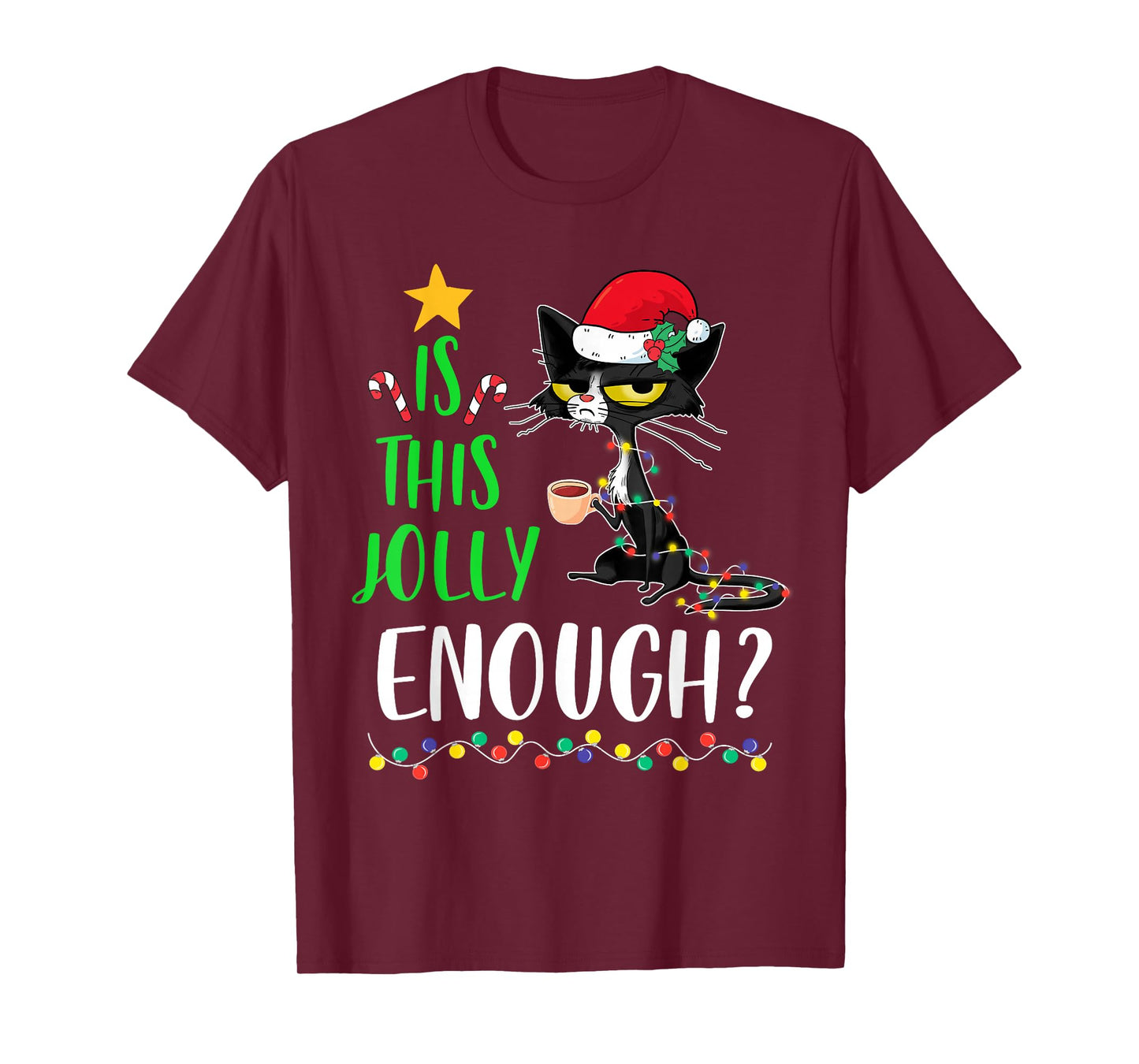 is This Jolly Enough Black Cat Merry Christmas Xmas Funny T-Shirt
