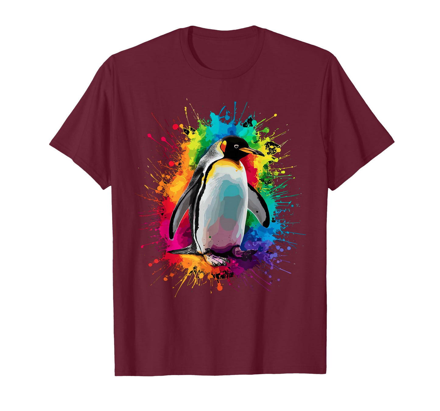 Colorful Paint Splash Penguin Animal Art Graphic T-Shirt