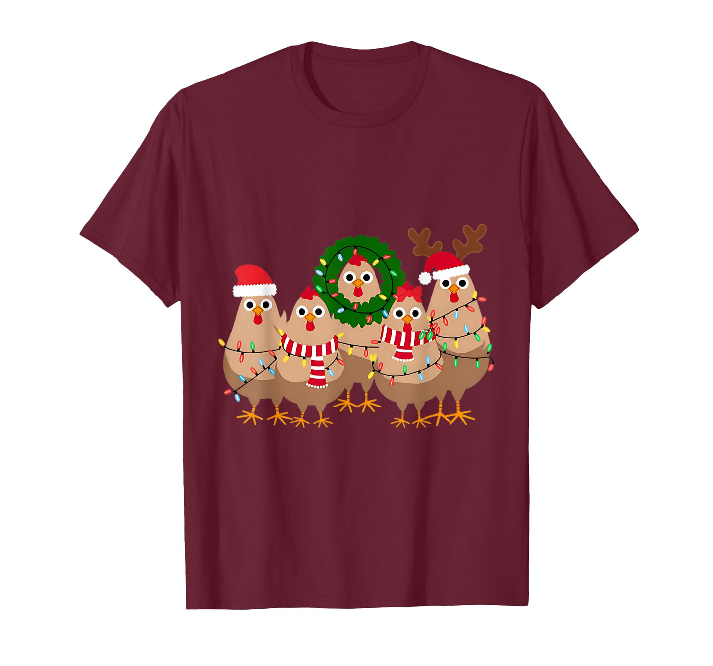 Funny Christmas Chicken T-Shirt - Black, Small, Unisex-Adult, Christmas, Modern, Cartoon, Imported, Polyester 100%, Short Sleeve, Pull On, T-Shirt