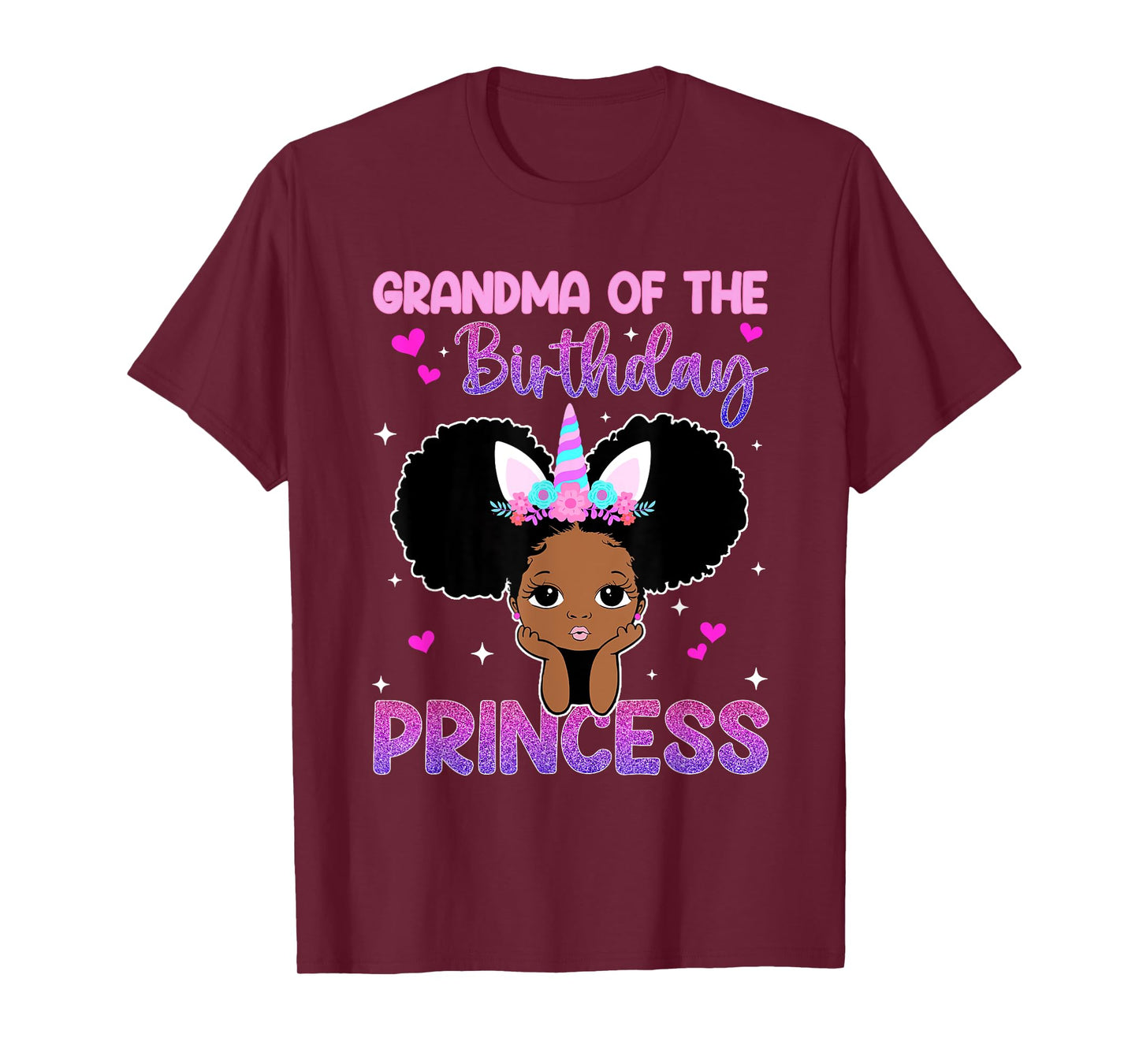 Grandma Of The Birthday Princess Melanin Black Girl Unicorn T-Shirt