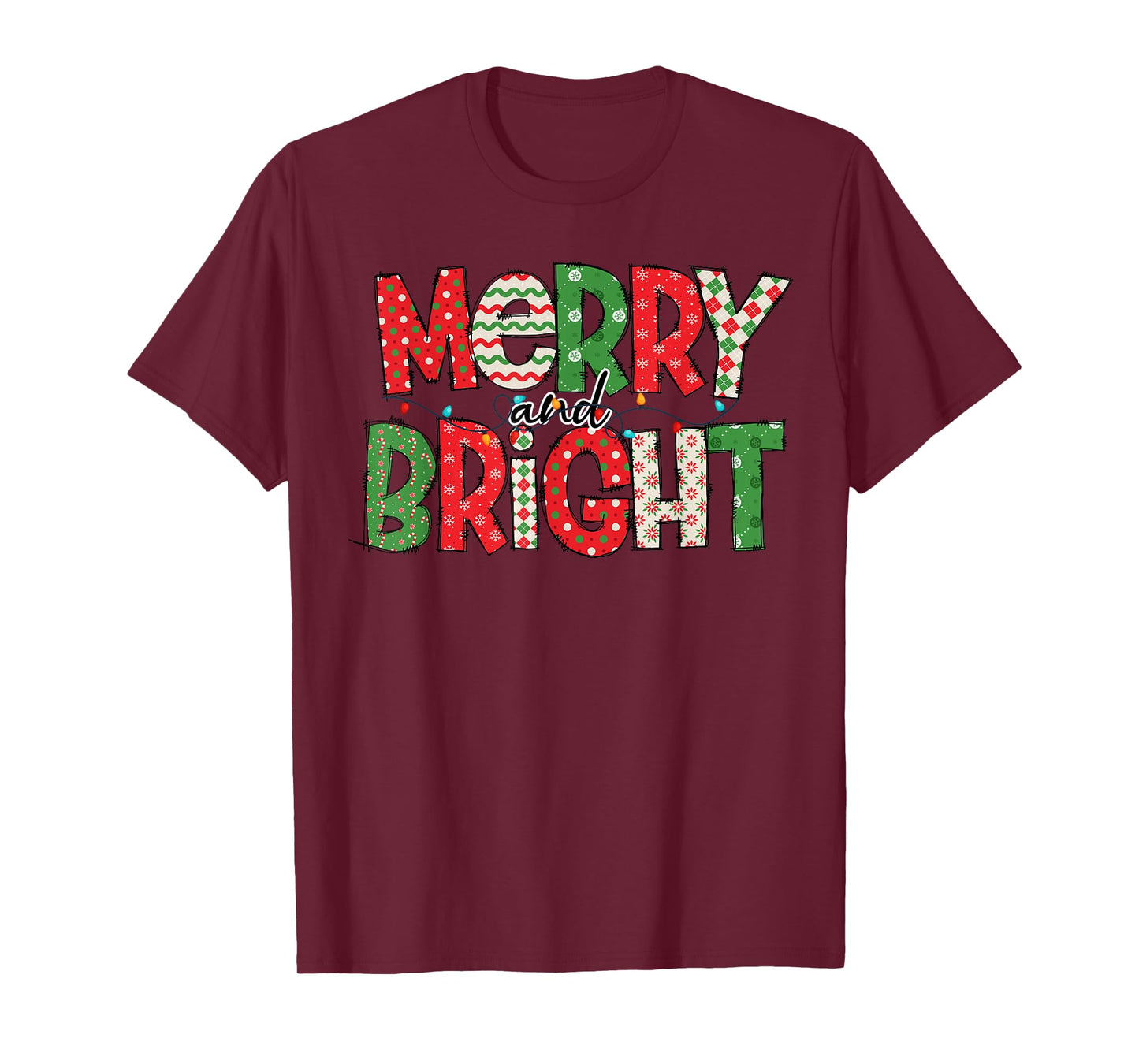 Merry And Bright Christmas Pajama Lights Santa Hat Xmas 2024 T-Shirt