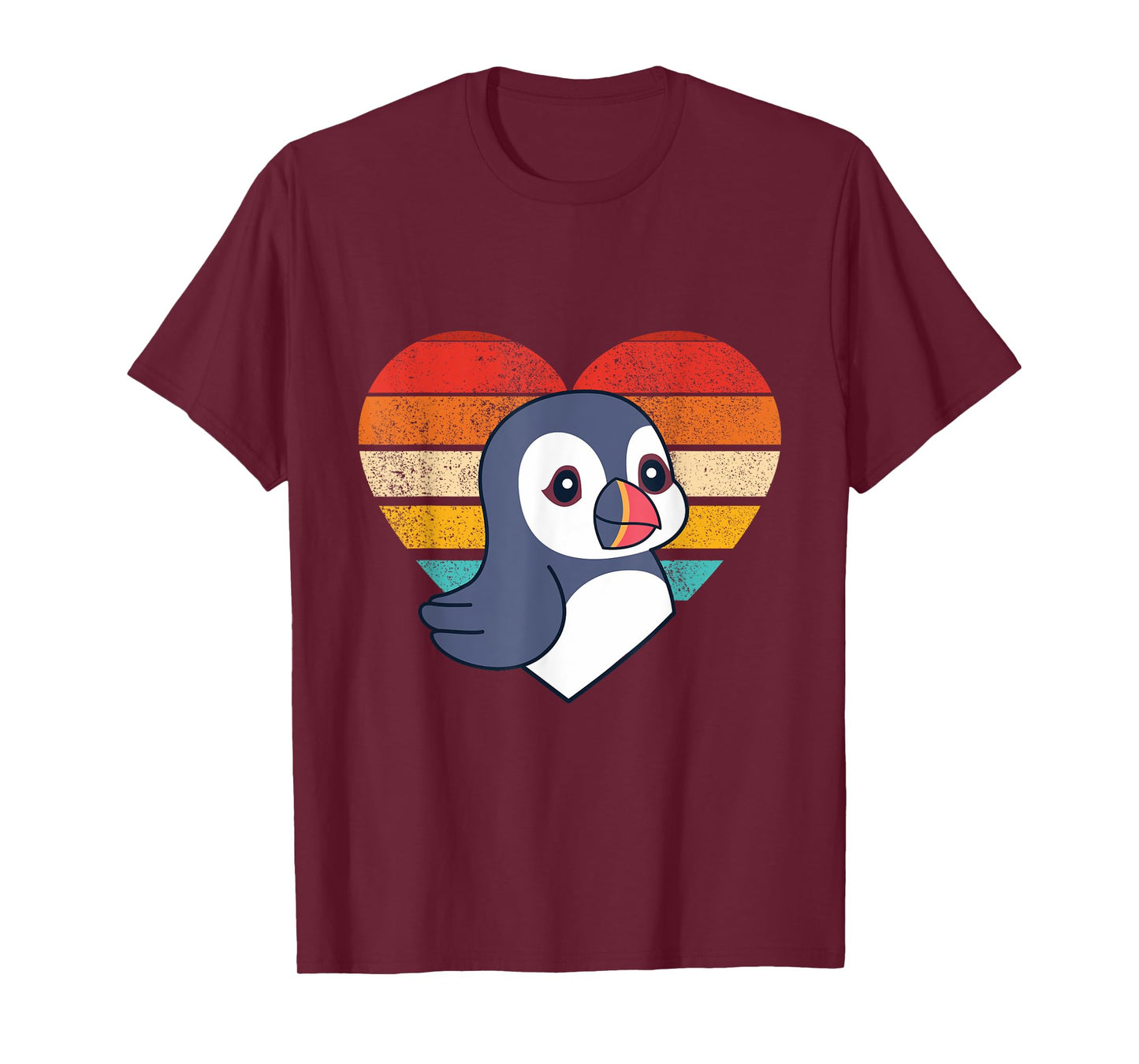 Cute Puffin Design Retro Heart Shape Vintage T-Shirt