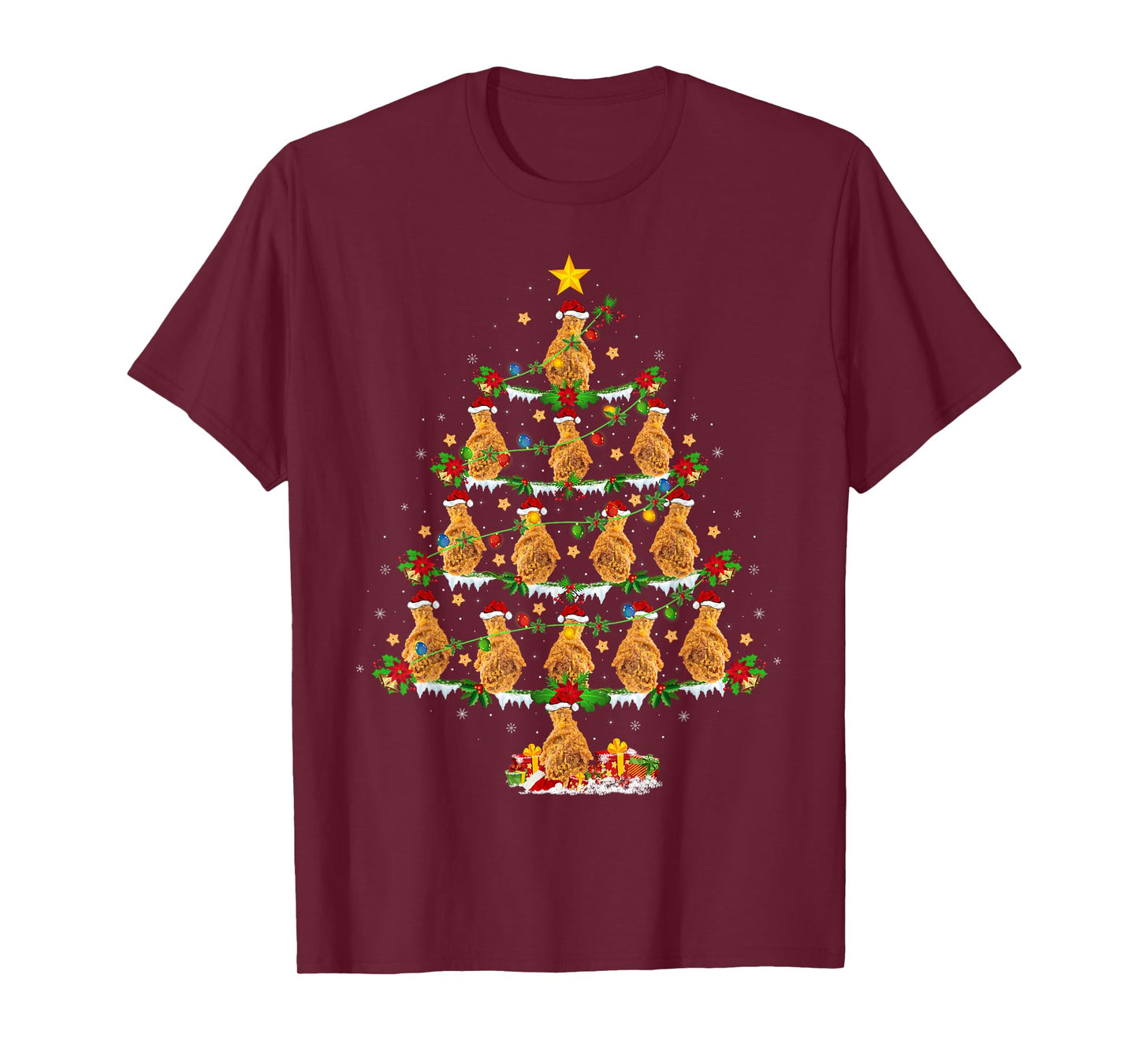 Holiday Xmas Lighting Santa Fried Chicken Christmas Tree T-Shirt