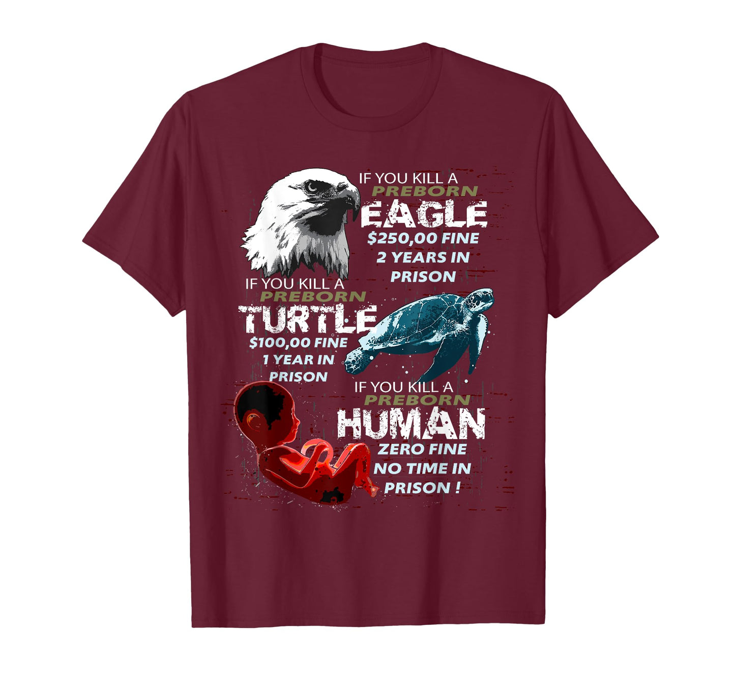 Pro-Life Anti-Abortion T Shirt Eagle Turtle Human Women Men T-Shirt