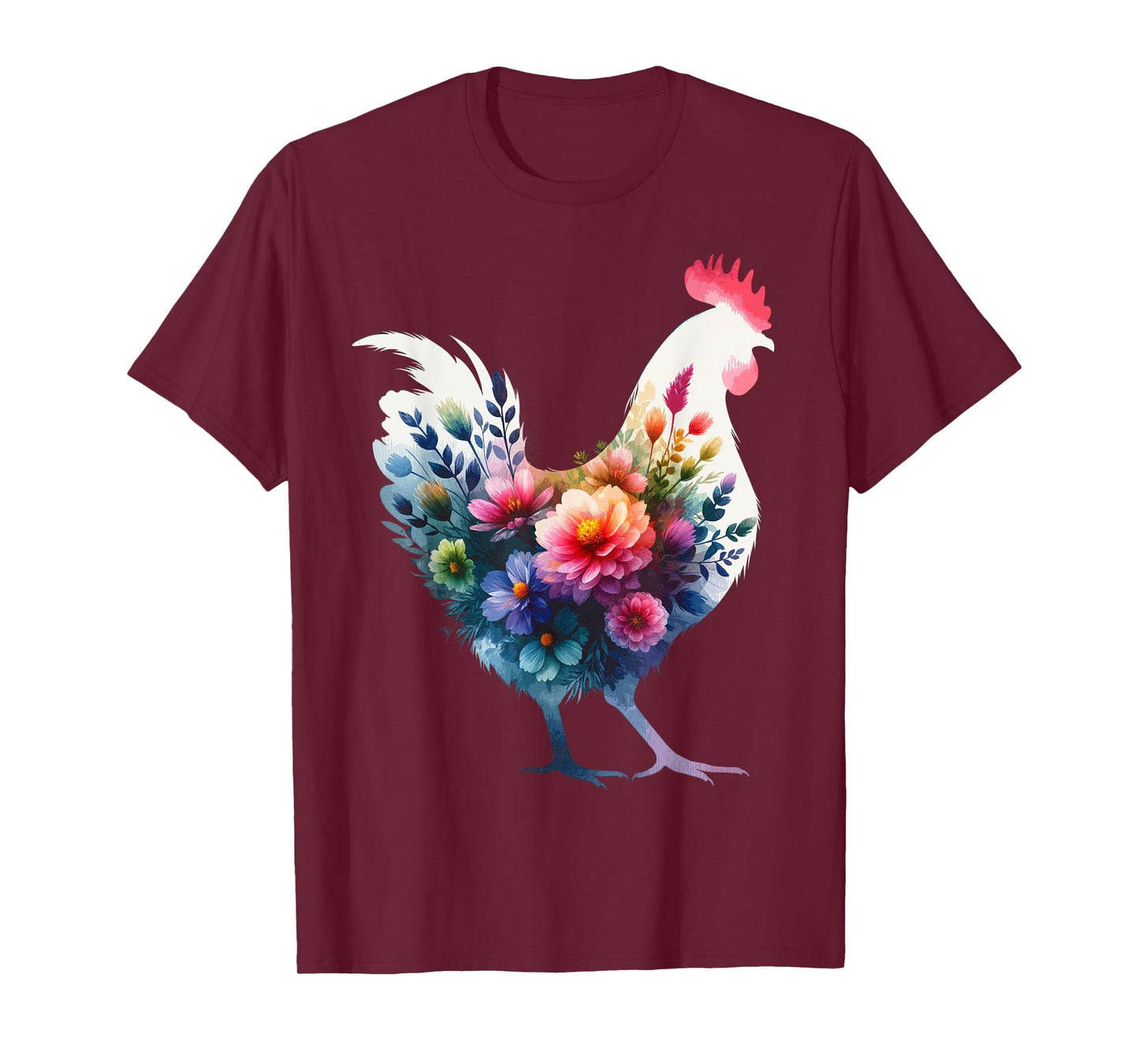 Chicken Floral Art Graphic Women Farm Chicken Lover Colorful T-Shirt