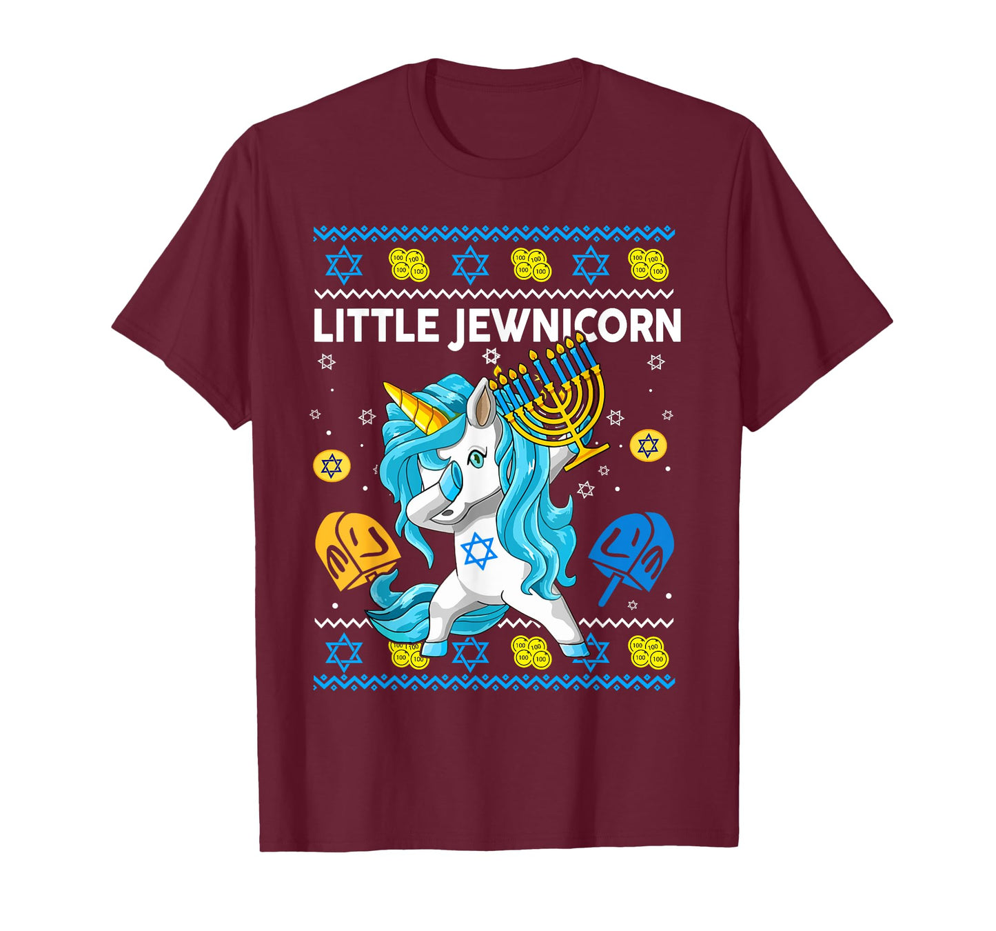 Ugly Hanukkah Sweater Little Jewnicorn Unicorn Toddler Girl T-Shirt