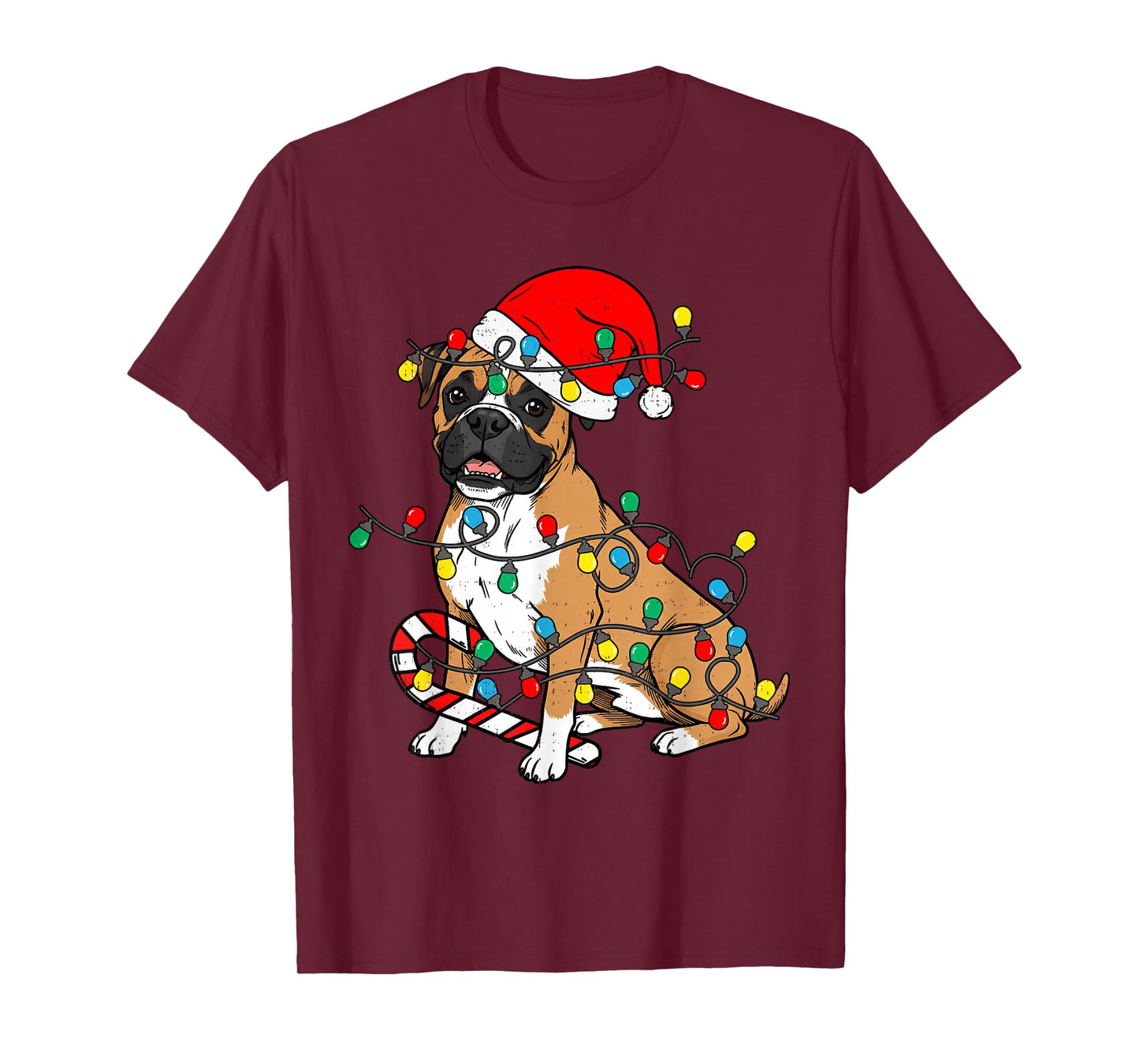Boxer Dog Christmas Lights Pajama Santa Xmas Pet Dog Lover T-Shirt