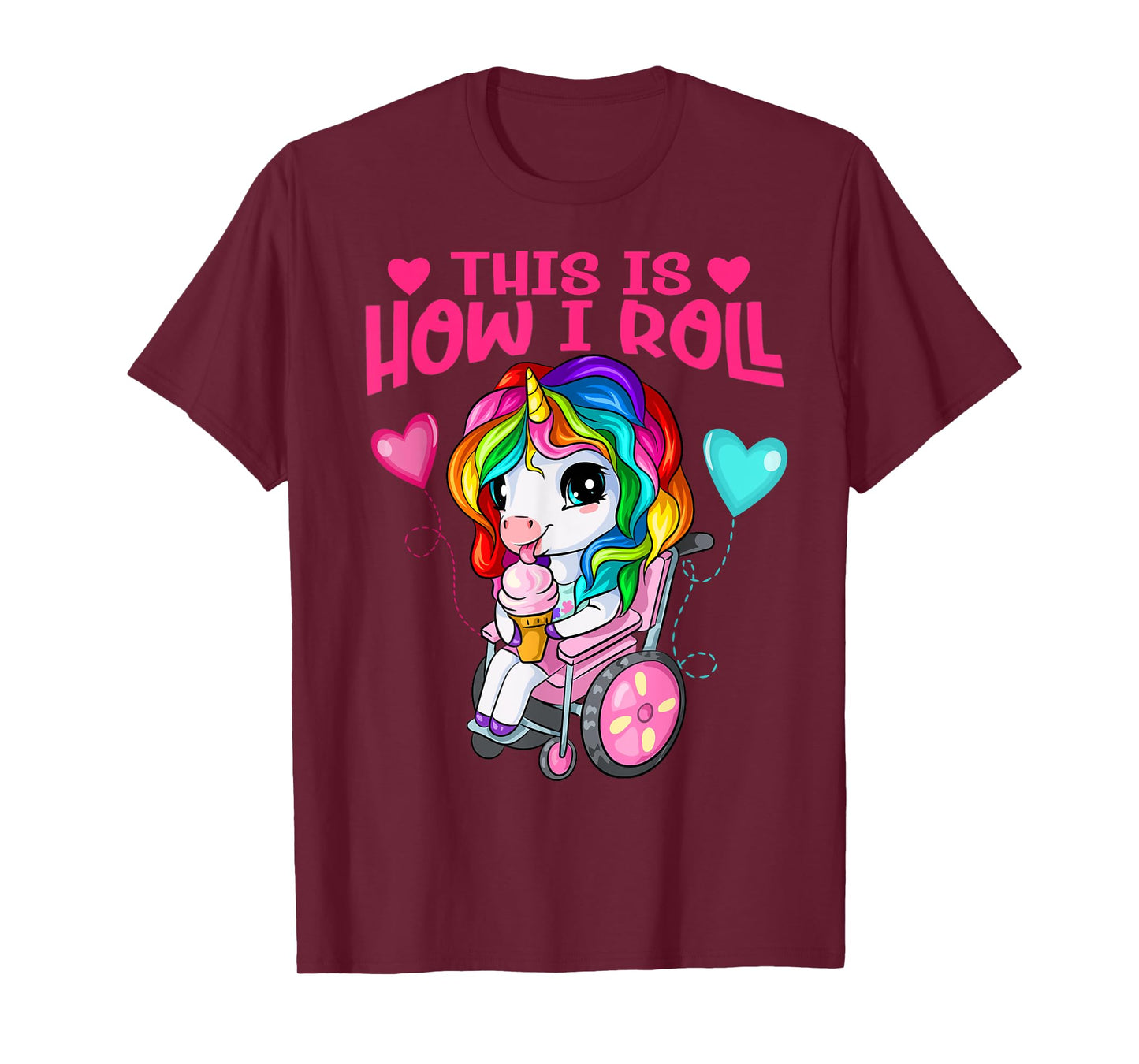 Cute Ice Cream Eating Unicorn Girl In Wheelchair T-Shirt