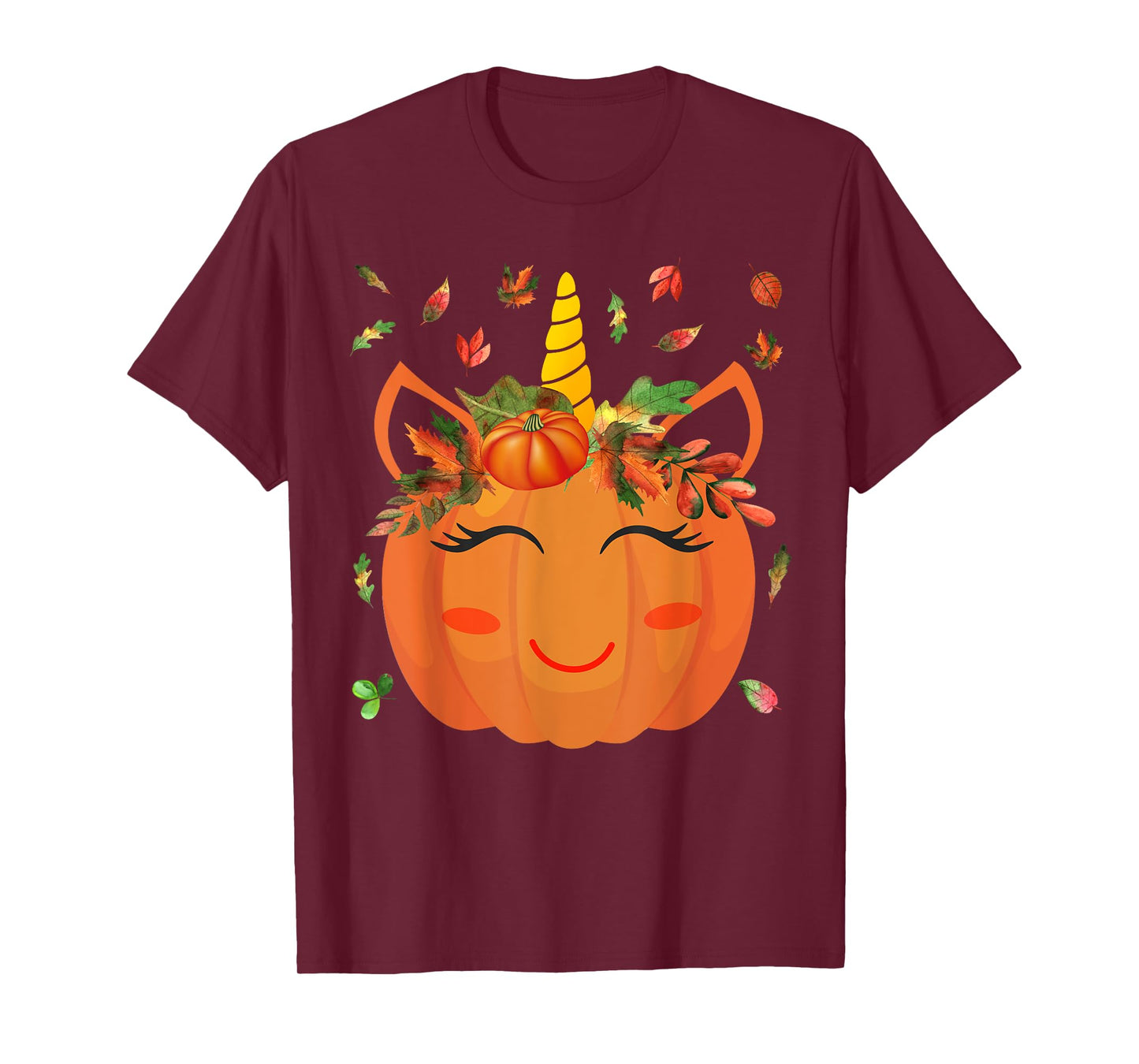 Cute Unicorn Pumpkin for Kids Halloween Thanksgiving T-Shirt