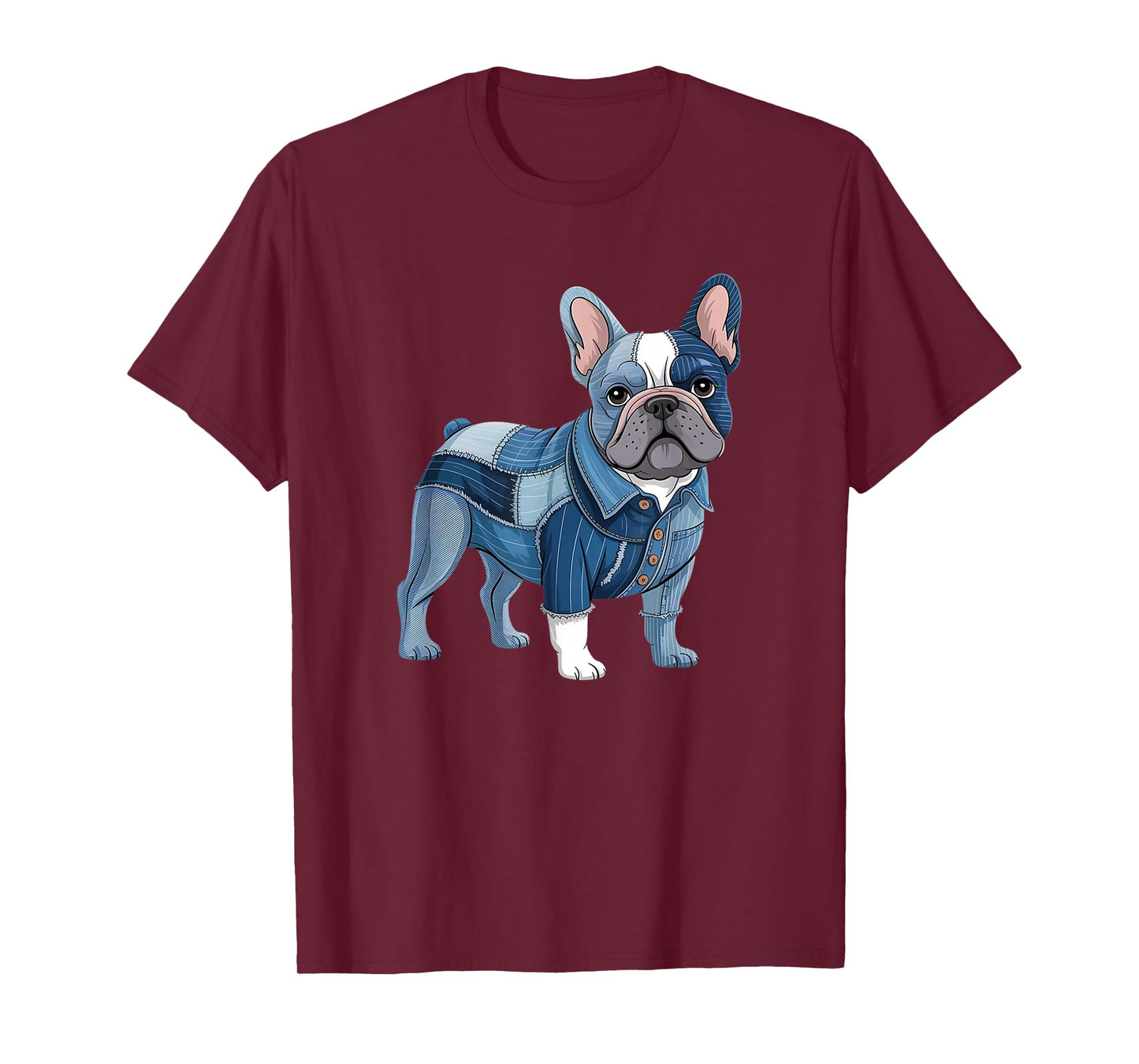 Bulldog Pattern Patchwork Art French Bulldog In Denim Dog T-Shirt