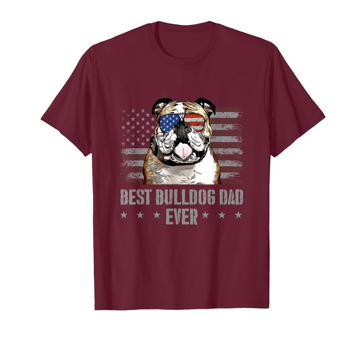 Bulldog Best Dog Dad Ever Retro USA American Flag T-Shirt