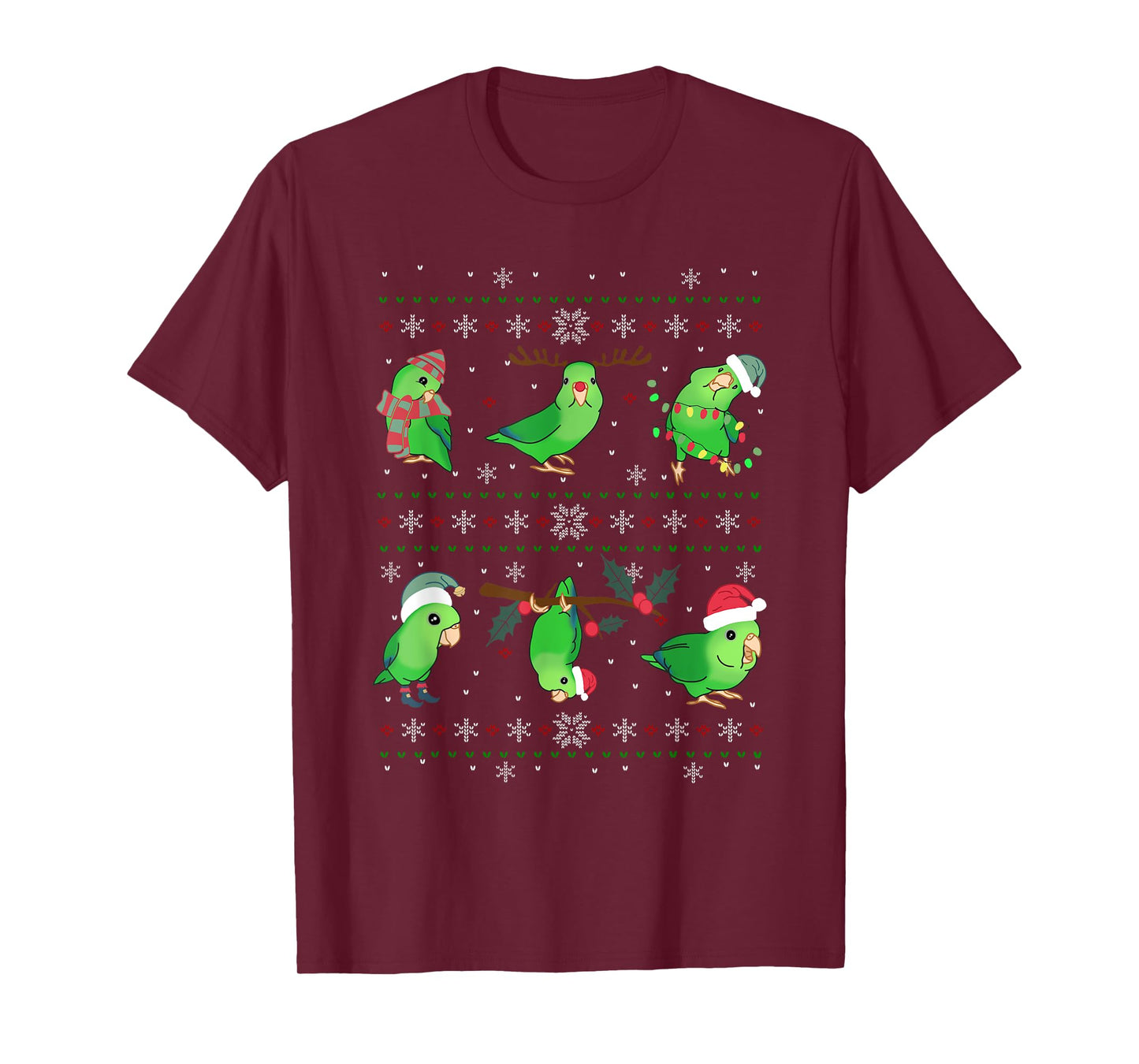 Ugly Christmas Green Parrotlet Birb memes Parrot owner T-Shirt