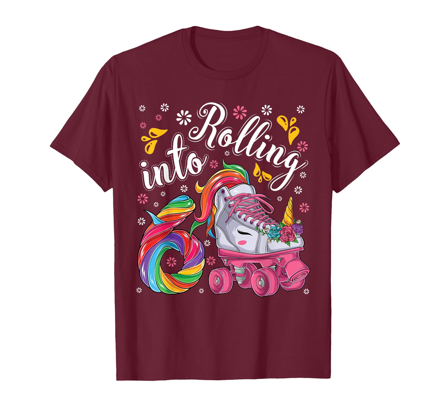 Roller Girl 6 year old Unicorn Rolling skate 6th birthday T-Shirt