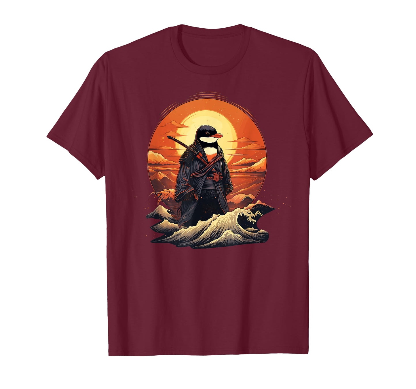 Vintage samurai Penguin on Japanese ninja art Penguin T-Shirt