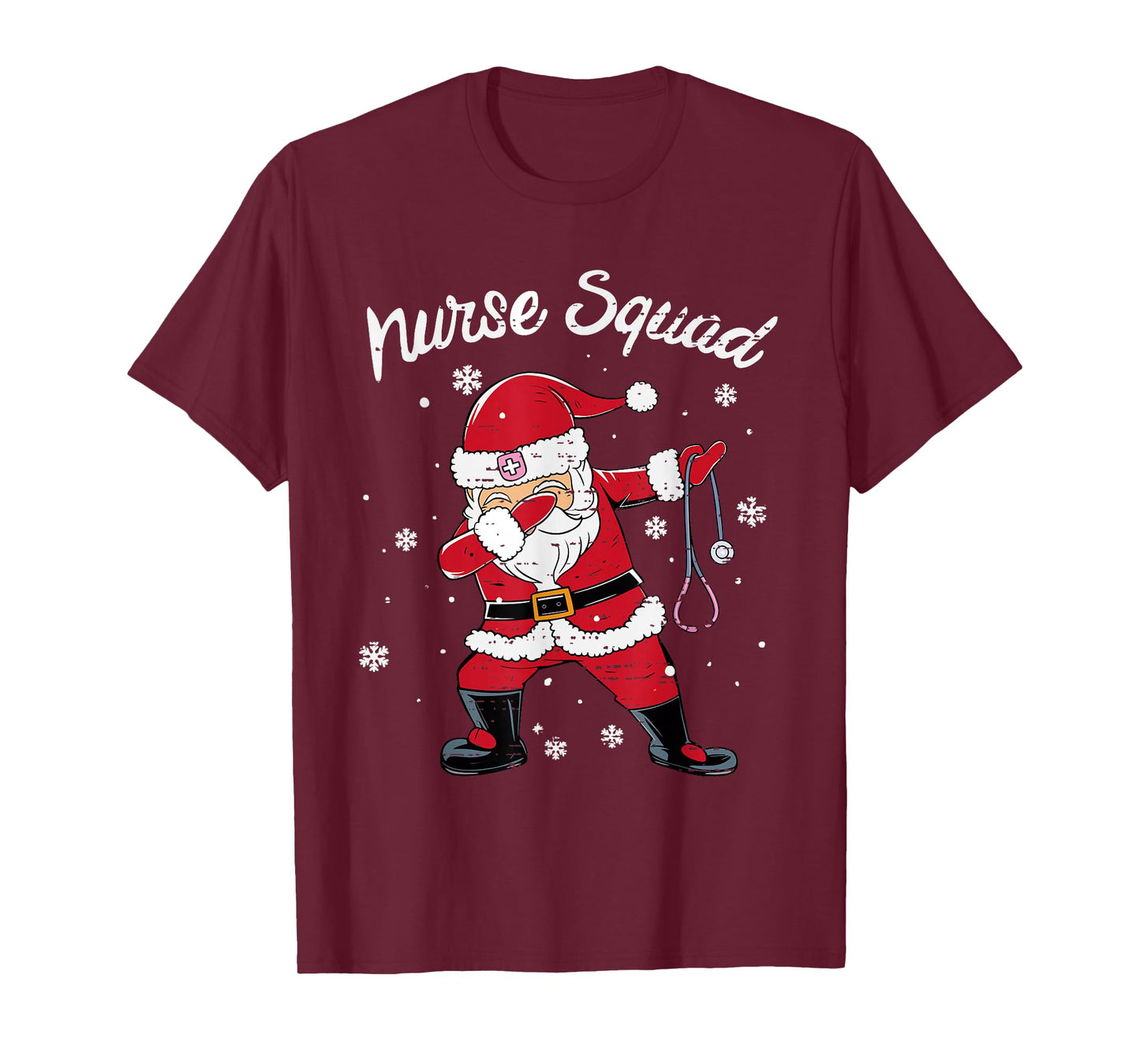 Nurse Squad Scrub Tops Dabbing Santa Christmas Stethoscope T-Shirt
