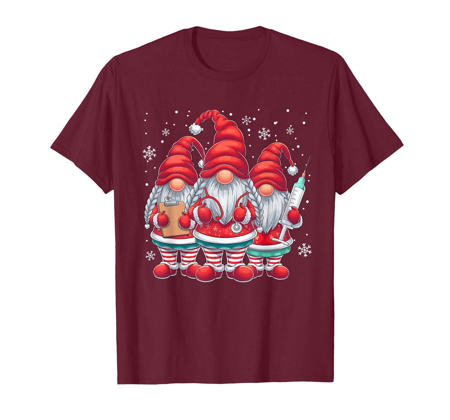Xmas Medical Scrub Top Cute Nursing Christmas Gnomes Nurse T-Shirt