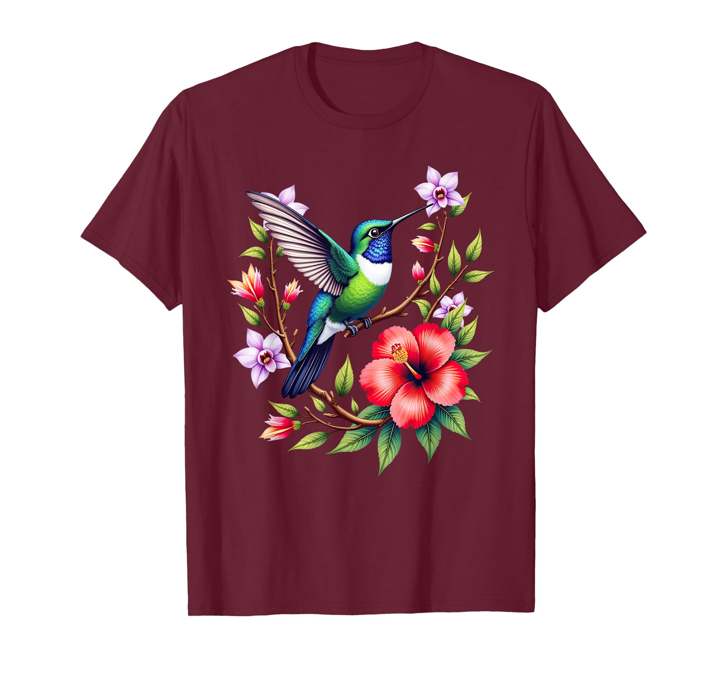 Hummingbird Lovers Colorful Floral Hummingbird T-Shirt