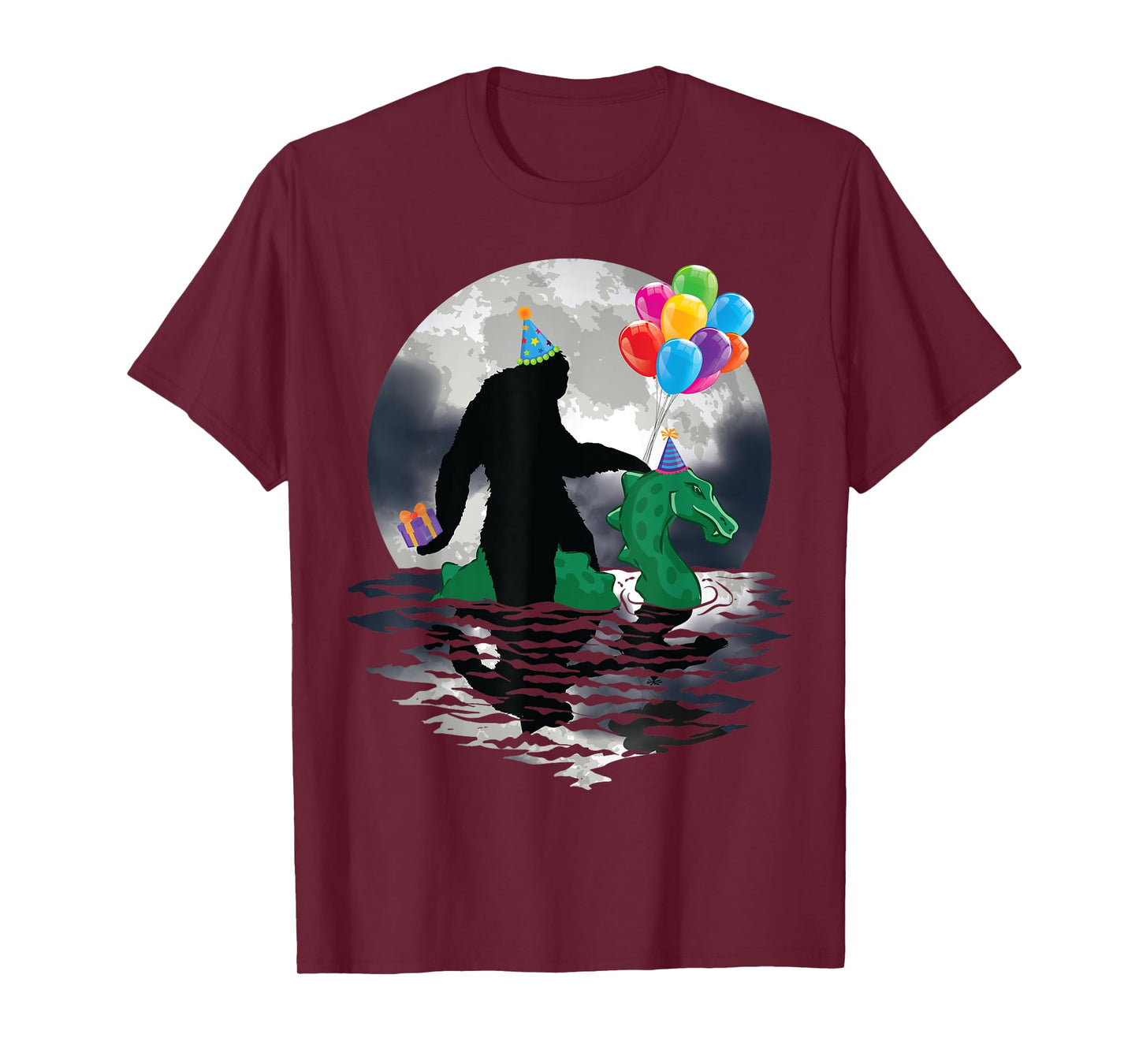 Funny Bigfoot Riding Loch Ness Monster Birthday Celebration T-Shirt