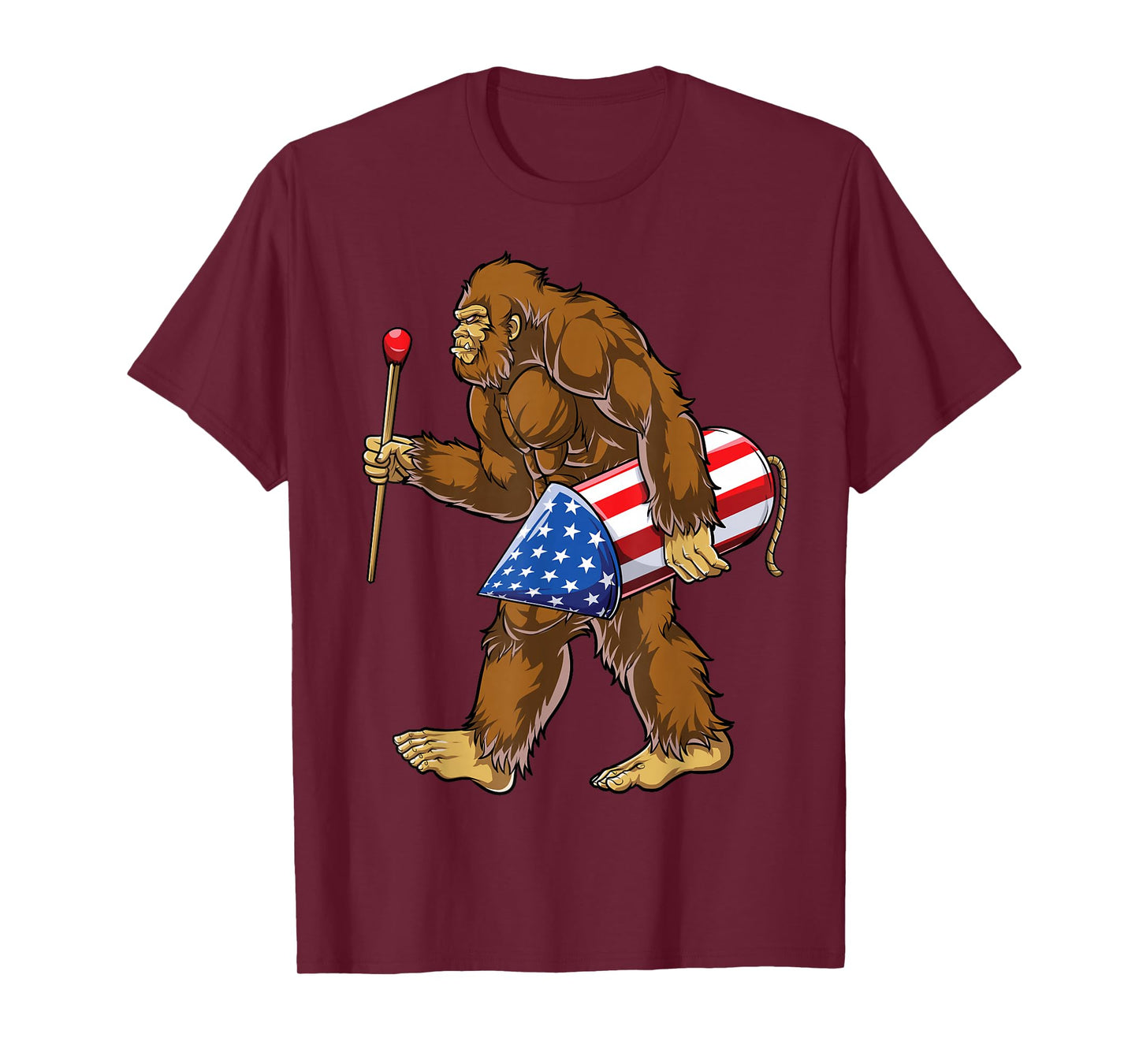Bigfoot Fireworks 4th of July Men Sasquatch American Flag US T-Shirt