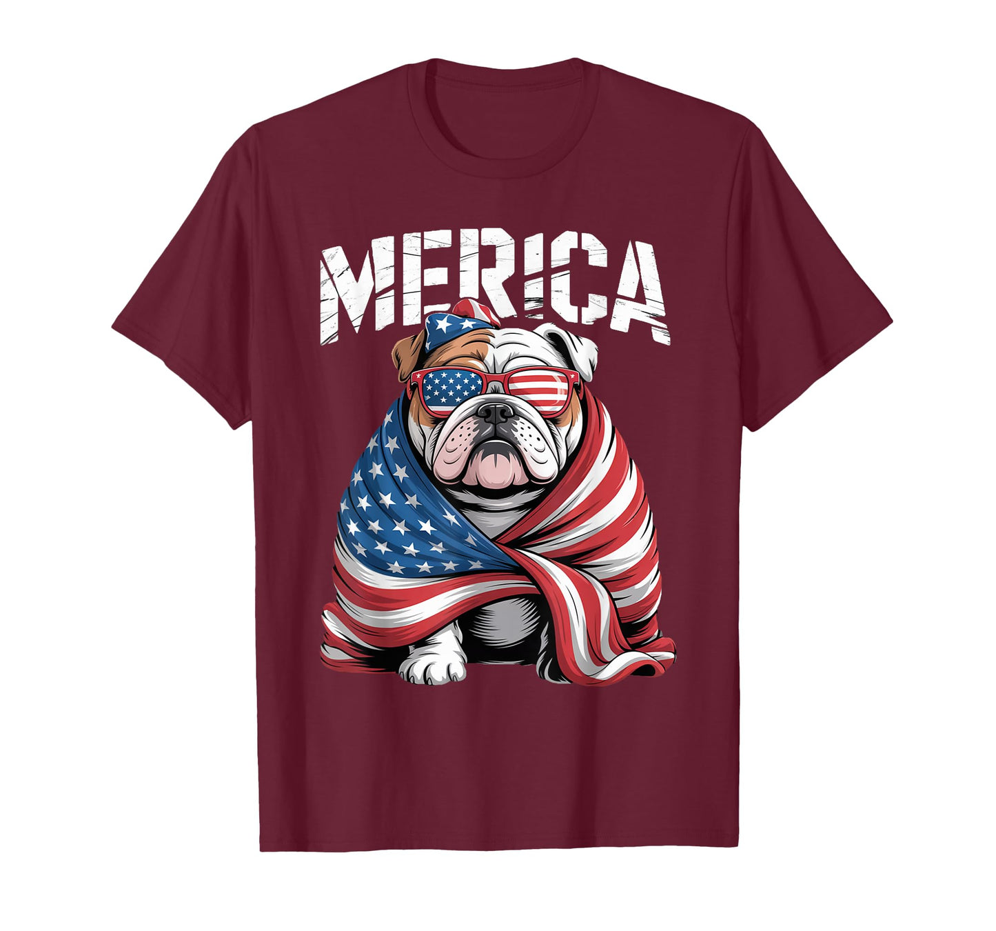 Merica English Bulldog Patriotic American Flag 4th Of July T-Shirt